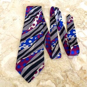 Vintage Pierre Cardin 100% Silk Tie Multi-Colour Stripes & Polka Dots